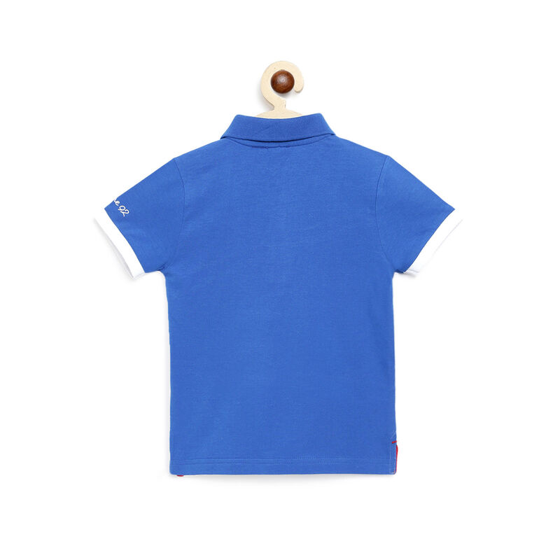 Boys Medium Blue Colourblocked Short Sleeve Polo image number null